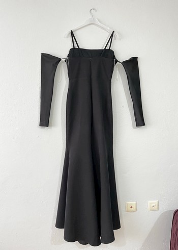 Uzun Siyah Straplez Elbise - Görsel 4