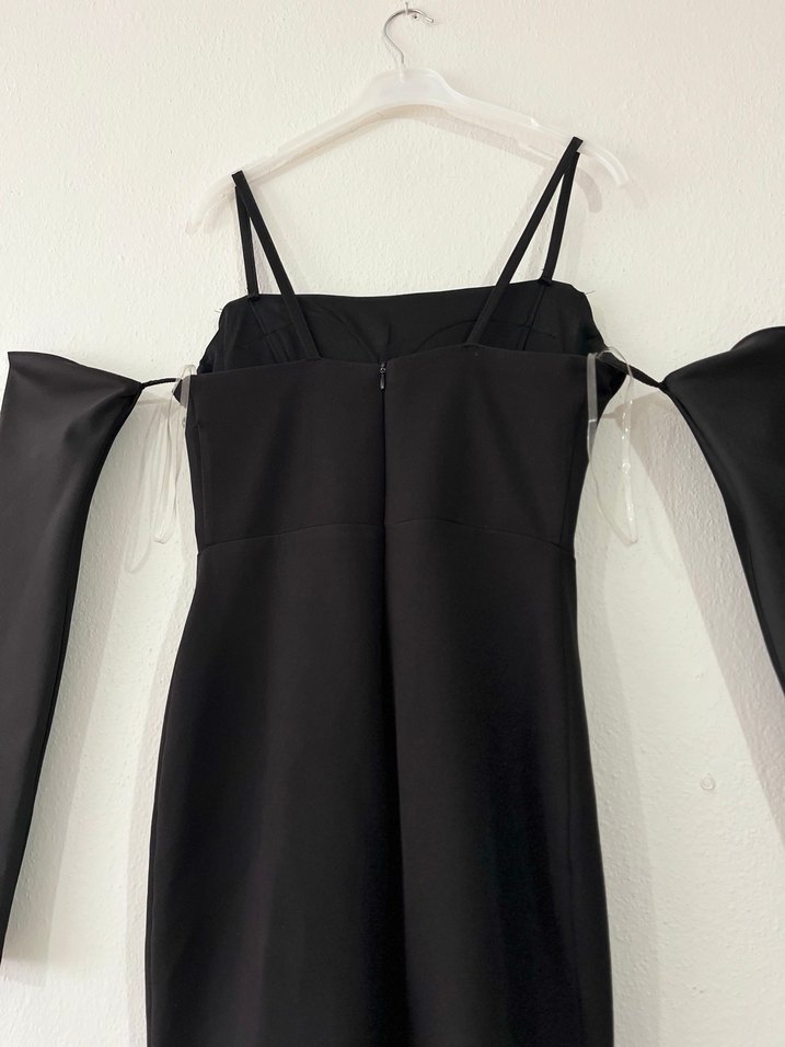 Uzun Siyah Straplez Elbise - Görsel 5