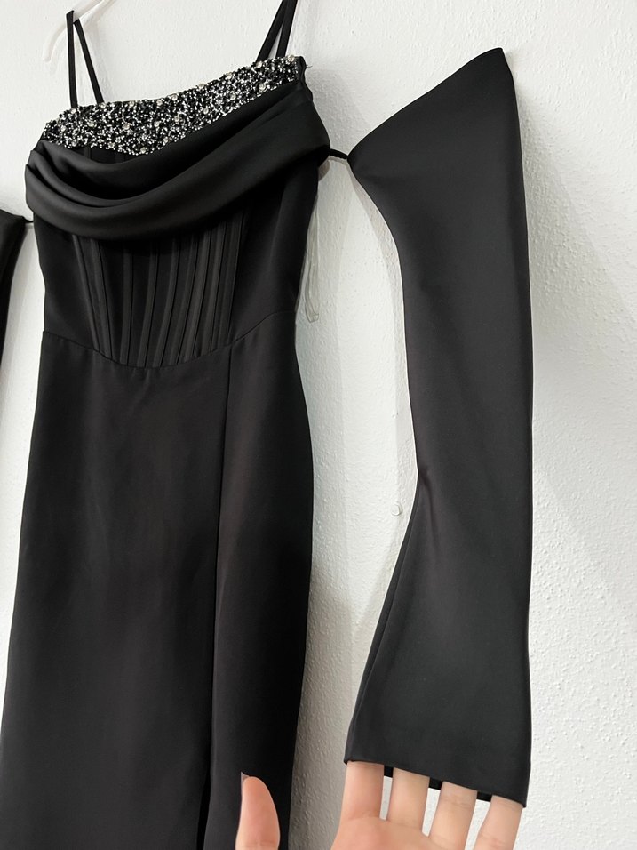 Uzun Siyah Straplez Elbise - Görsel 3