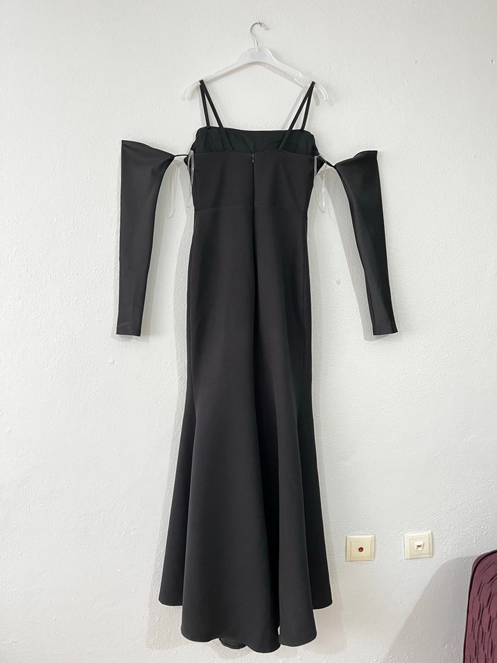 Uzun Siyah Straplez Elbise - Görsel 4