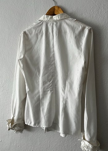 Beyaz Keten Fırfırlı Vintage Gömlek - Görsel 2