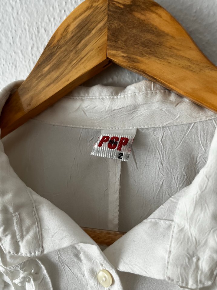 Beyaz Keten Fırfırlı Vintage Gömlek - Görsel 3