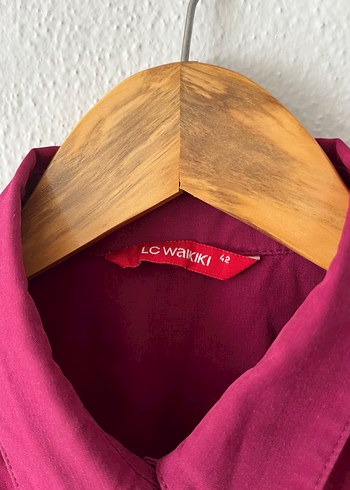 Pembe Düğmeli Keten Kadın Gömlek - Görsel 3