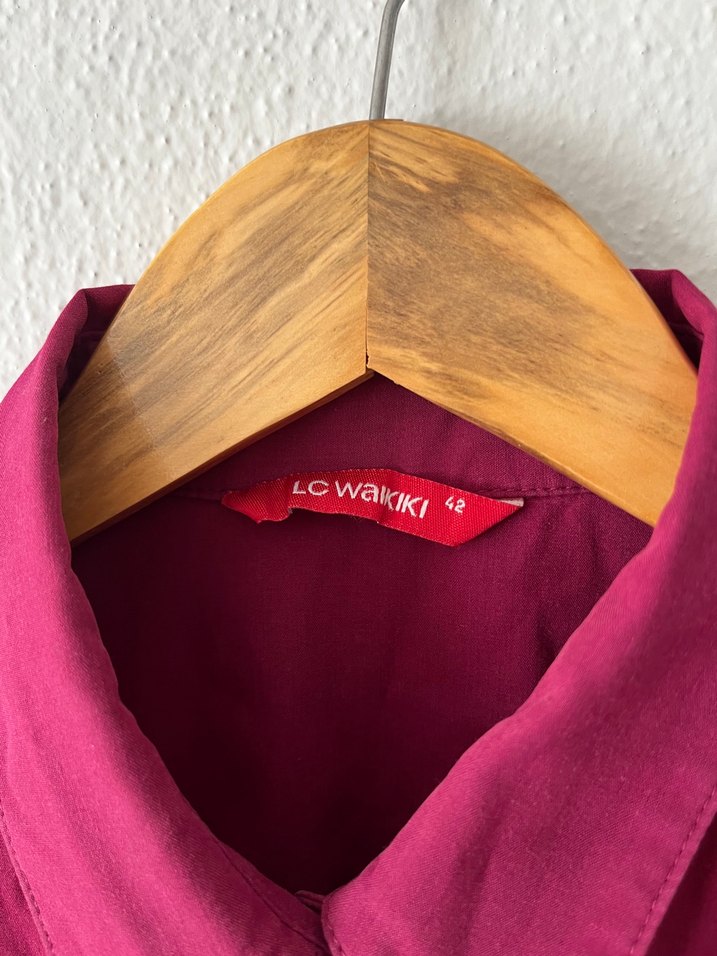 Pembe Düğmeli Keten Kadın Gömlek - Görsel 3