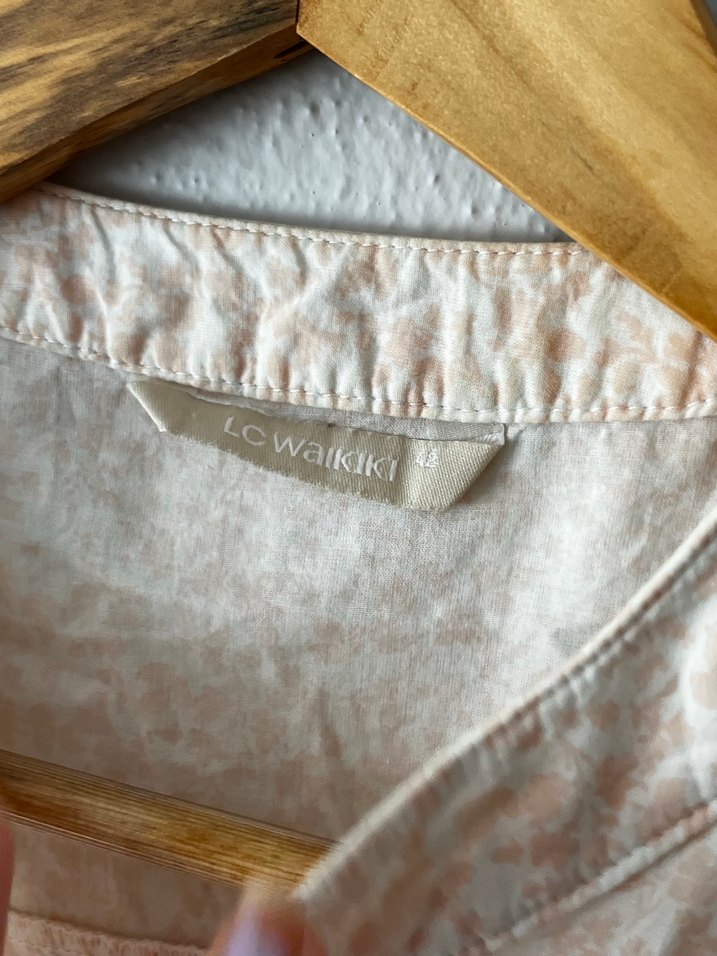 Bej Kısa Kollu Düğmeli Keten Gömlek - Görsel 3