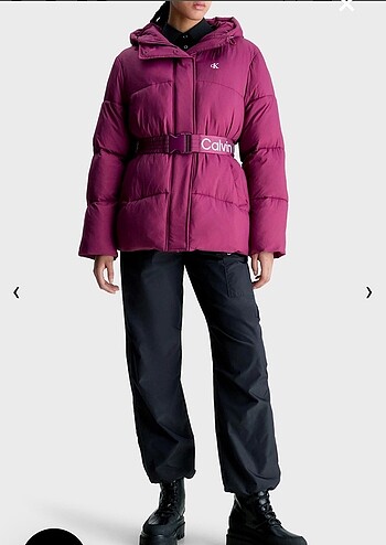 Calvin Klein Orjinal Calvin Klein RegularFit Kemerli Kapüşonlu Şişme mont
