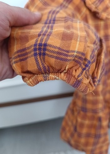 Kız Çocuk Düğmeli Uzun Kollu Kahverengi Elbise ekose desenli - Görsel 4