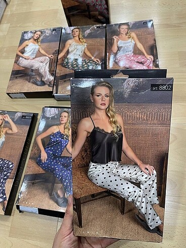 diğer Beden çeşitli Renk Kadın Saten Pijama Takım
