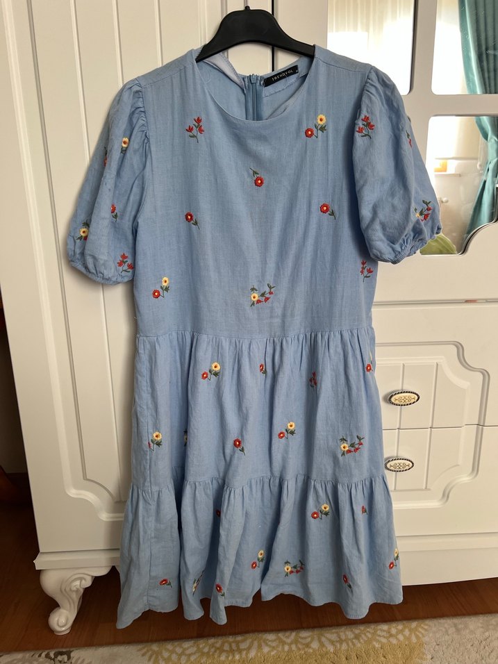 Mavi Bohem V Yaka Mini Elbise - Görsel 2