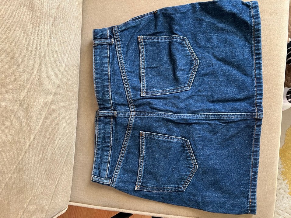 Düğmeli Lacivert Denim Mini Etek - Görsel 2