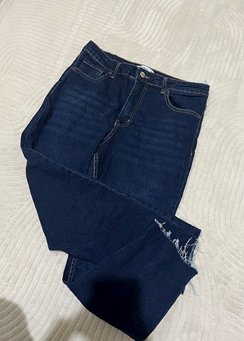 Lacivert Kadın Denim Pantolon Midi Boy - Görsel 2