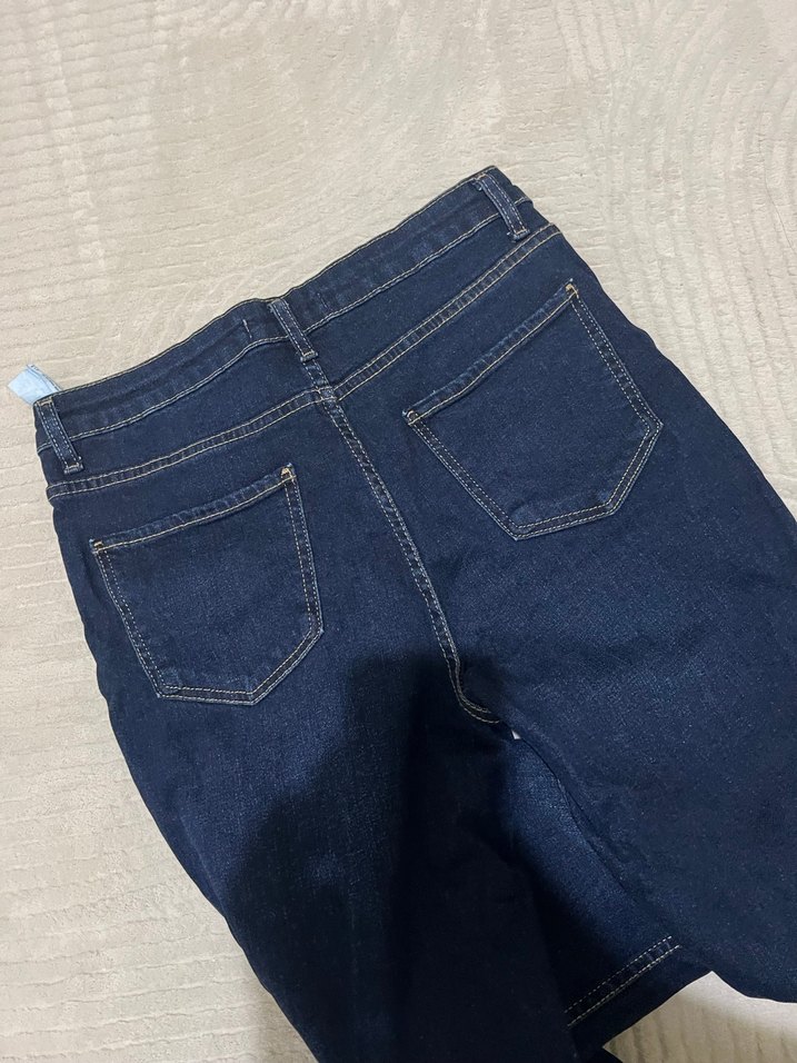 Lacivert Kadın Denim Pantolon Midi Boy - Görsel 3
