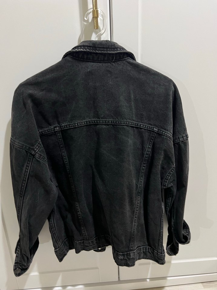 Düğmeli Siyah Oversize Denim Ceket - Görsel 2