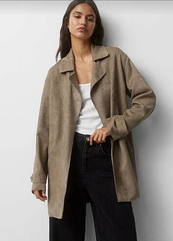 Pull&Bear katlanmış kollu süni süet ceket