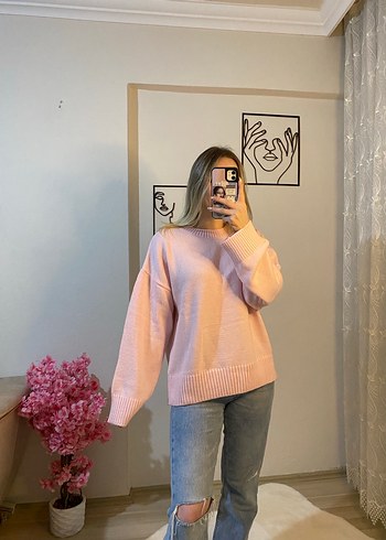 m Beden Pembe Tie-Dye Kadın Triko Kazak