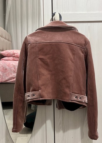 Parisian Tarzı Gül Kurusu Süet Kadın Deri Ceket - Görsel 3