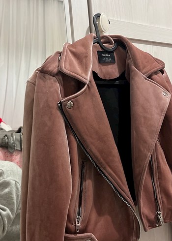Parisian Tarzı Gül Kurusu Süet Kadın Deri Ceket - Görsel 4