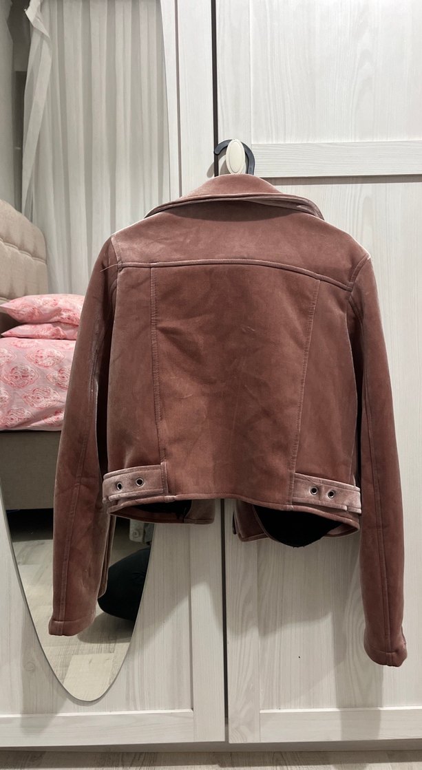 Parisian Tarzı Gül Kurusu Süet Kadın Deri Ceket - Görsel 3
