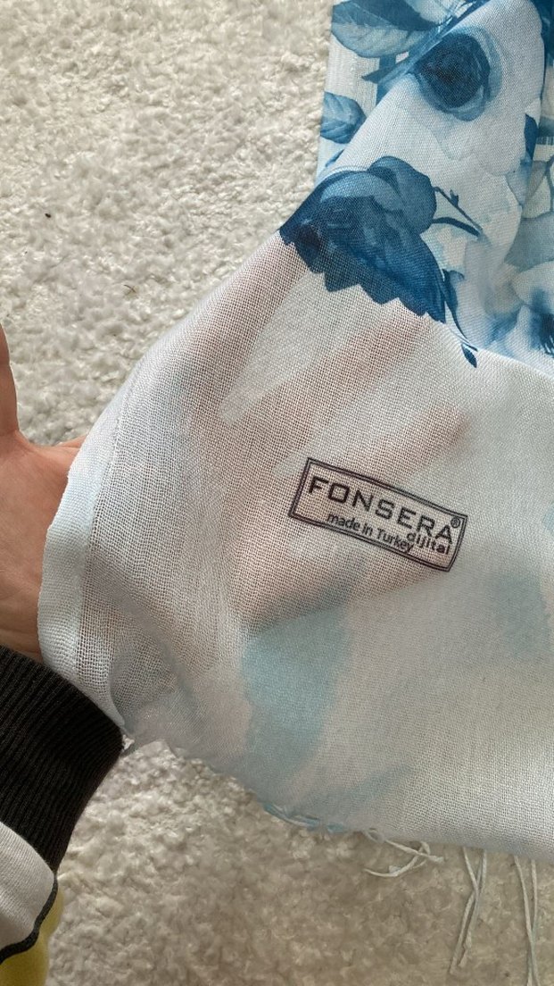 Mavi Çiçek Kadın Şal - Görsel 3