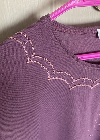 Mor Bisiklet Yaka Uzun Kollu Triko Bluz - Görsel 4