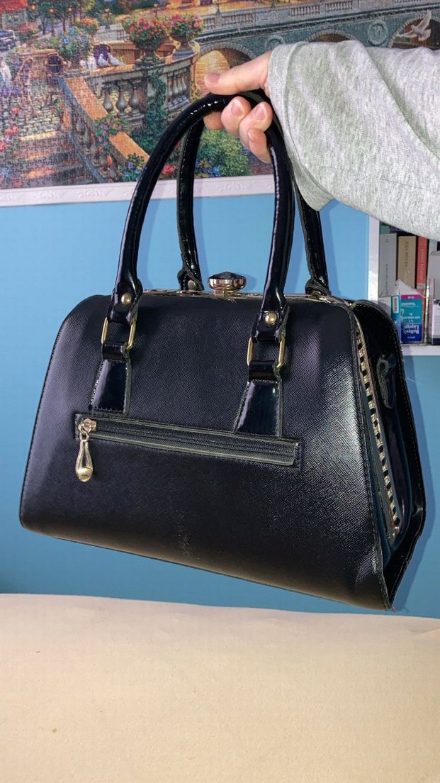 Klasik Siyah Deri Tokalı Kadın Çanta - Görsel 3