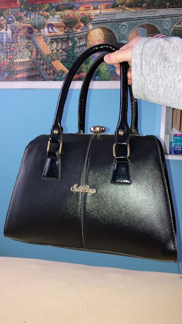 Klasik Siyah Deri Tokalı Kadın Çanta - Görsel 4