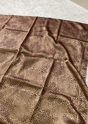 Parlak Kahverengi, Leopar desenli Kadın Saten Fular, Başörtü - Görsel 2