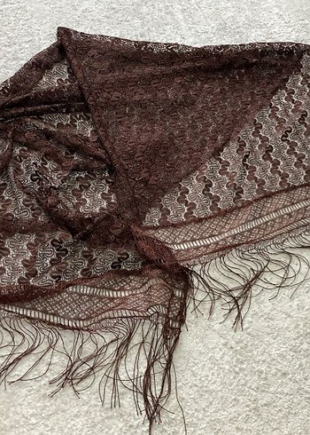Kahverengi Dantel Bohem Kadın Şalı - Görsel 3