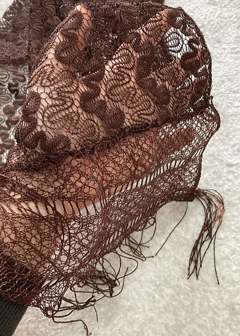 Kahverengi Dantel Bohem Kadın Şalı - Görsel 2