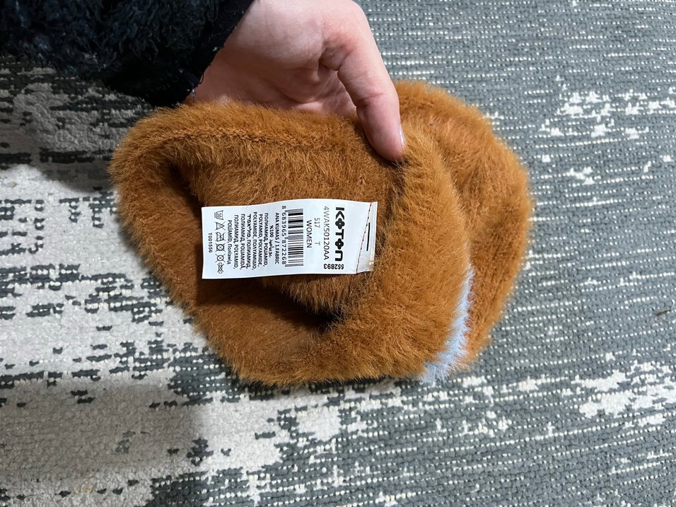 Turuncu Kürklü Örgü Kadın Bere - Görsel 2