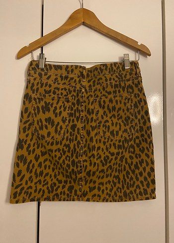 s Beden Kahverengi Leopar Desenli Mini Etek