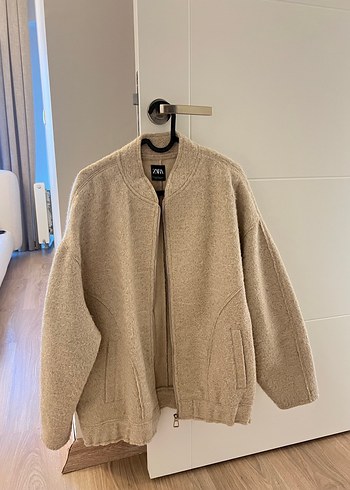 Zara Zara Bej Fermuarlı Midi Kadın Ceket