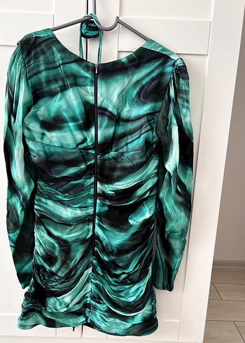 40 Beden turkuaz Renk Turkuaz Tie-Dye Drapeli Midi İpekyol Elbise