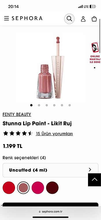 Beden pembe Renk Fenty Beauty Stunna Lip Paint - Likit Ruj