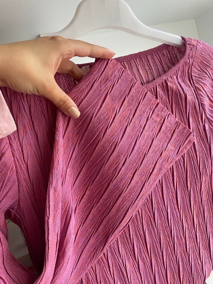 Piliseli Uzun Kollu Pembe Bluz - Görsel 2