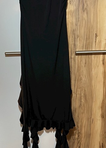 Siyah Straplez Uzun Drapeli Elbise - Görsel 3