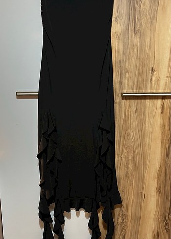 Siyah Straplez Uzun Drapeli Elbise - Görsel 2