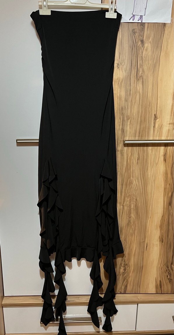 Siyah Straplez Uzun Drapeli Elbise - Görsel 2