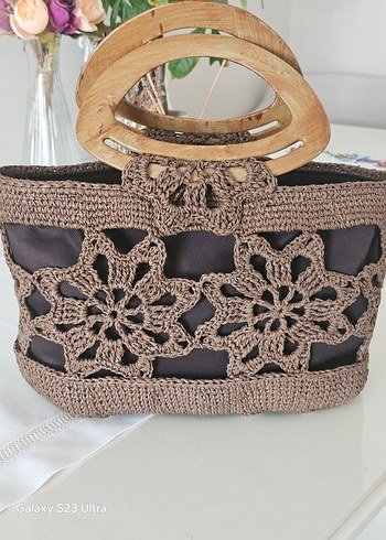 Dantel Detaylı Örgü Kahverengi Kadın Çanta - Görsel 3