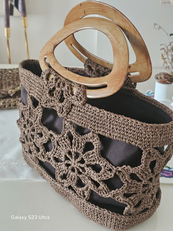 Dantel Detaylı Örgü Kahverengi Kadın Çanta - Görsel 2