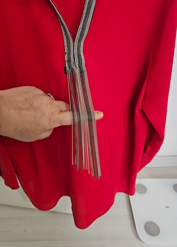 Uzun Kollu Kırmızı  Kadın Bluz - Görsel 5