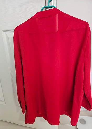 Uzun Kollu Kırmızı  Kadın Bluz - Görsel 3