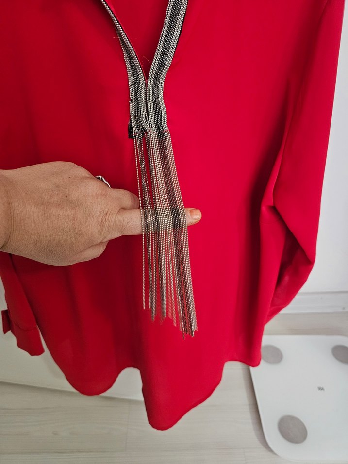 Uzun Kollu Kırmızı  Kadın Bluz - Görsel 5