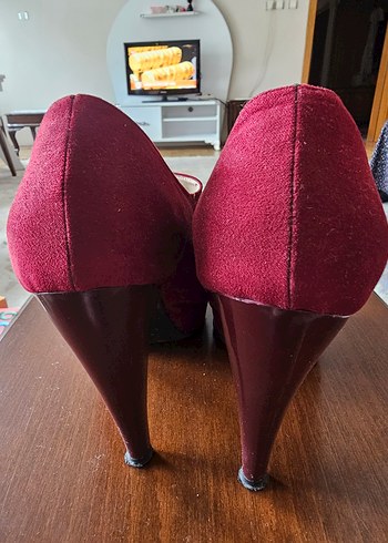 Bordo Süet Yüksek Topuklu Kadın Stiletto - Görsel 4