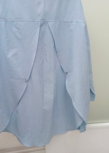 Mavi Keten Düğmeli Kadın Gömlek - Görsel 3