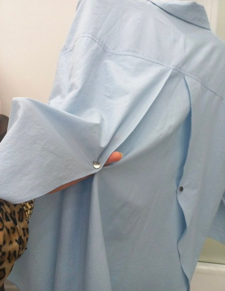 Mavi Keten Düğmeli Kadın Gömlek - Görsel 5