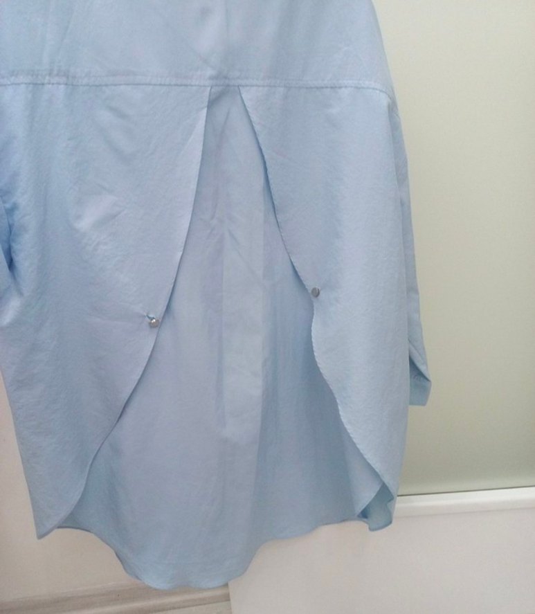 Mavi Keten Düğmeli Kadın Gömlek - Görsel 3