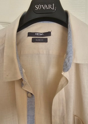 KOTON Bej Erkek Keten Uzun Kollu Gömlek - Görsel 4