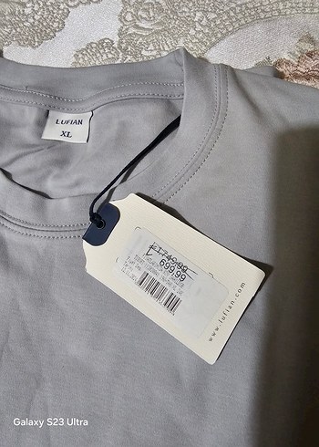 LUFIAN Gri Pamuklu Erkek Tişört - Görsel 4