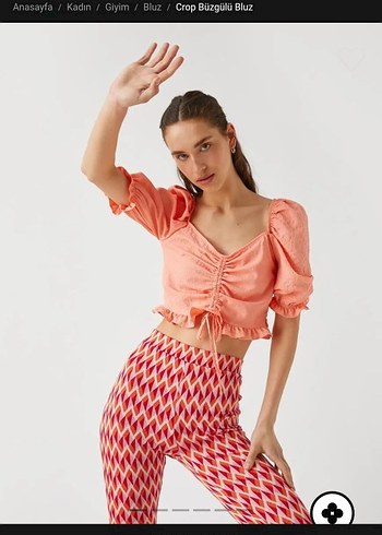 koton marka Pembe Büzgülü Crop Bluz